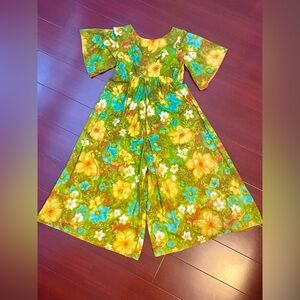 Leland of California Vintage 1960’s/70’s Coral and Lime Floral Jumpsuit